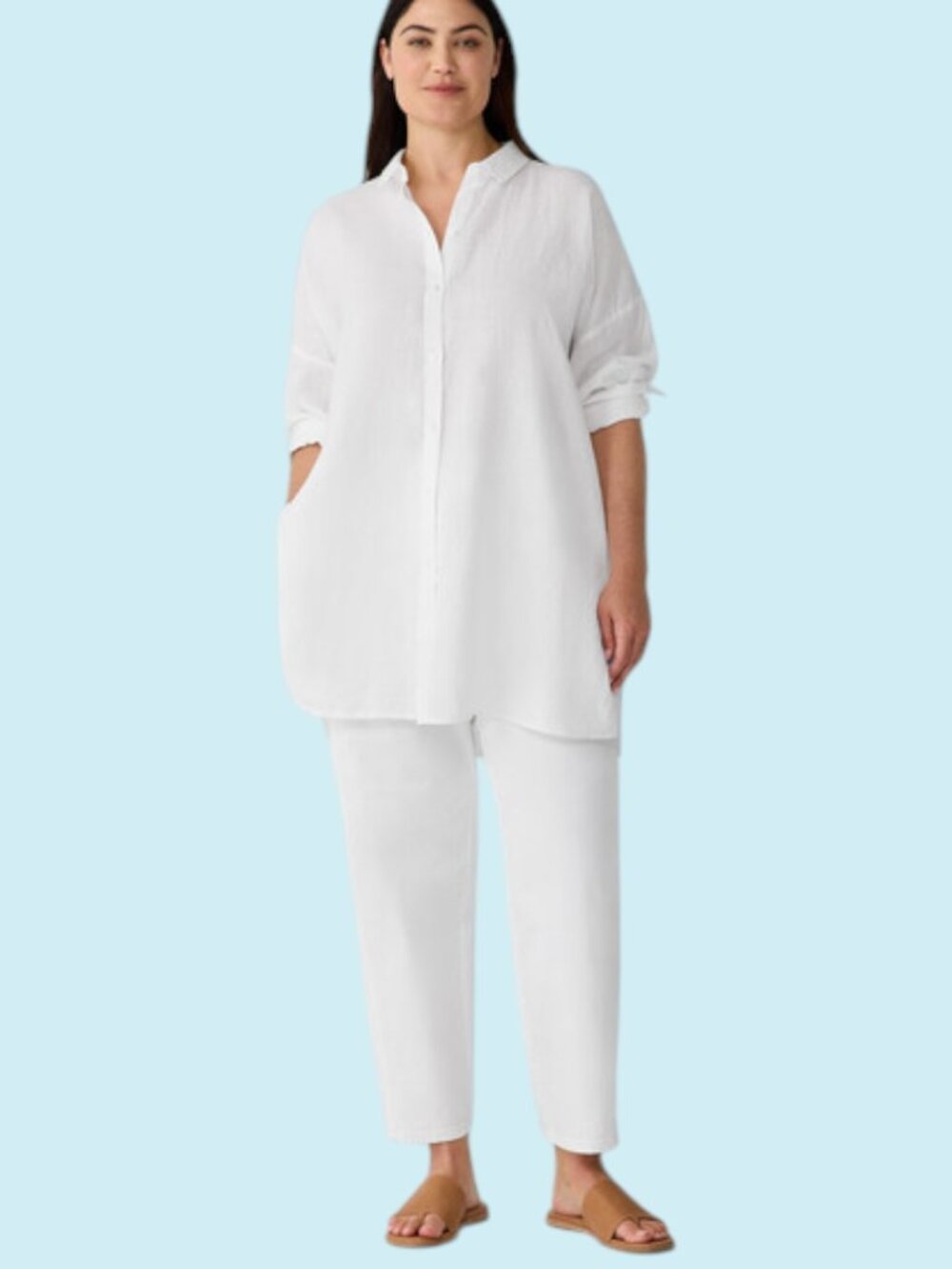 Eileen Fisher Organic Handkerchief Linen Shirt Medium White Classic Collar $198